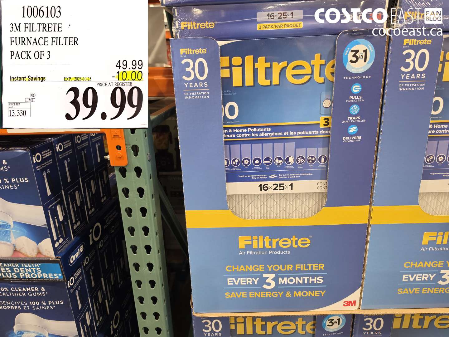 1006103 3M FILTRETE FURNACE FILTER PACK OF 3 ($10.00 INSTANT SAVINGS EXPIRES ON 2026-10-25) $39.99