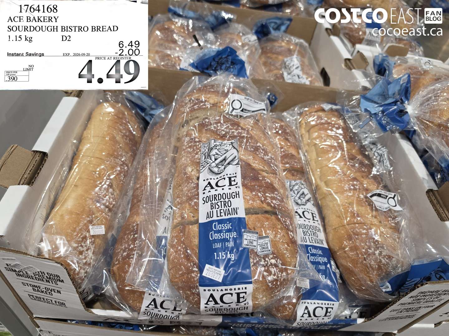 1764168 ACE BAKERY SOURDOUGH BISTRO BREAD 1.15 KG ($2.00 INSTANT SAVINGS EXPIRES ON 2026-09-20) $4.49