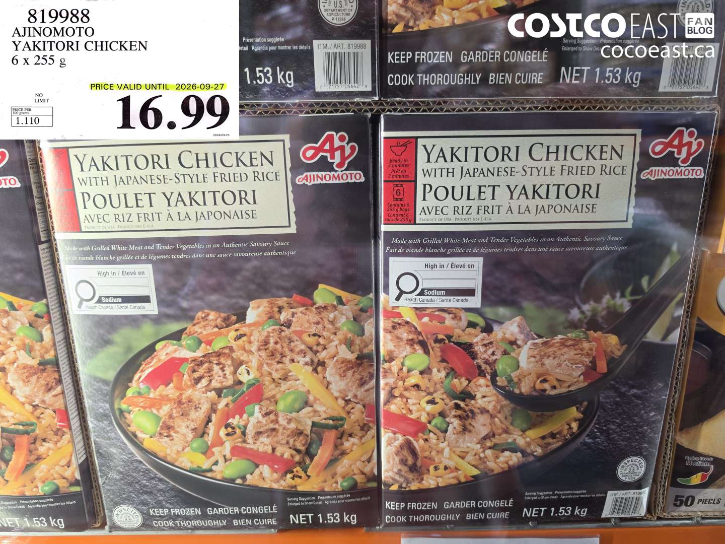 819988 AJINOMOTO YAKITORI CHICKEN 6 X 255 G $16.99