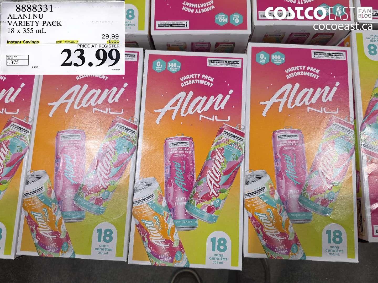 8888331 ALANI NU VARIETY PACK 18 X 355 ML ($6.00 INSTANT SAVINGS EXPIRES ON 2026-09-13) $23.99