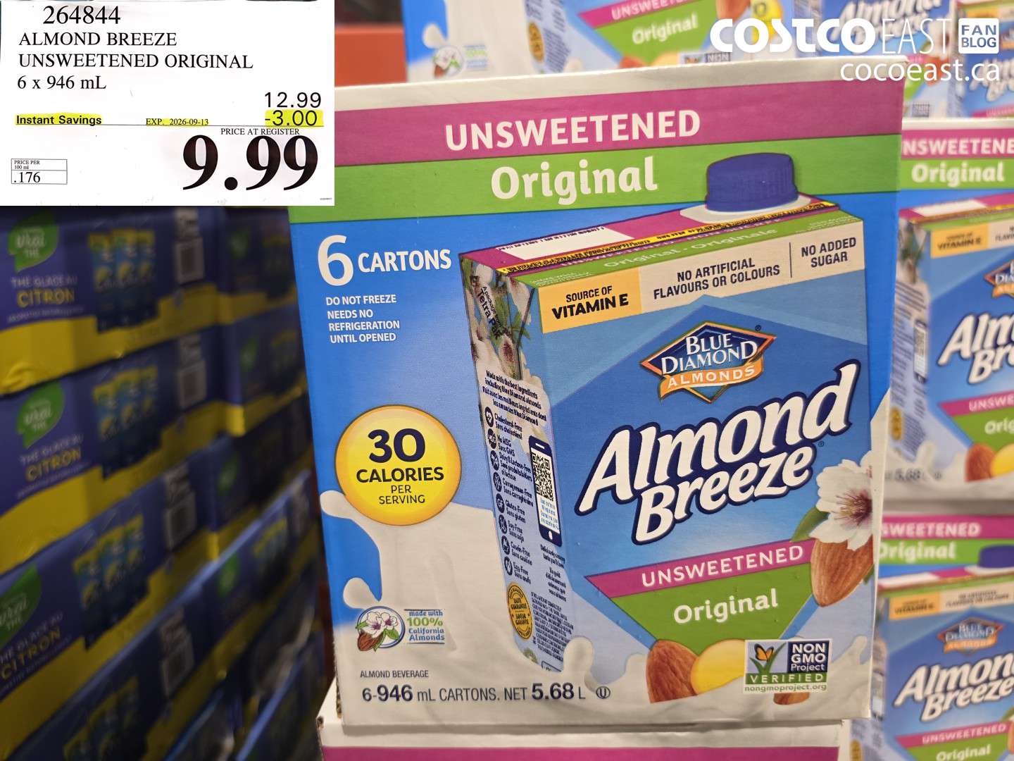 264844 ALMOND BREEZE UNSWEETENED ORIGINAL 6 X 946 ML ($3.00 INSTANT SAVINGS EXPIRES ON 2026-09-13) $9.99