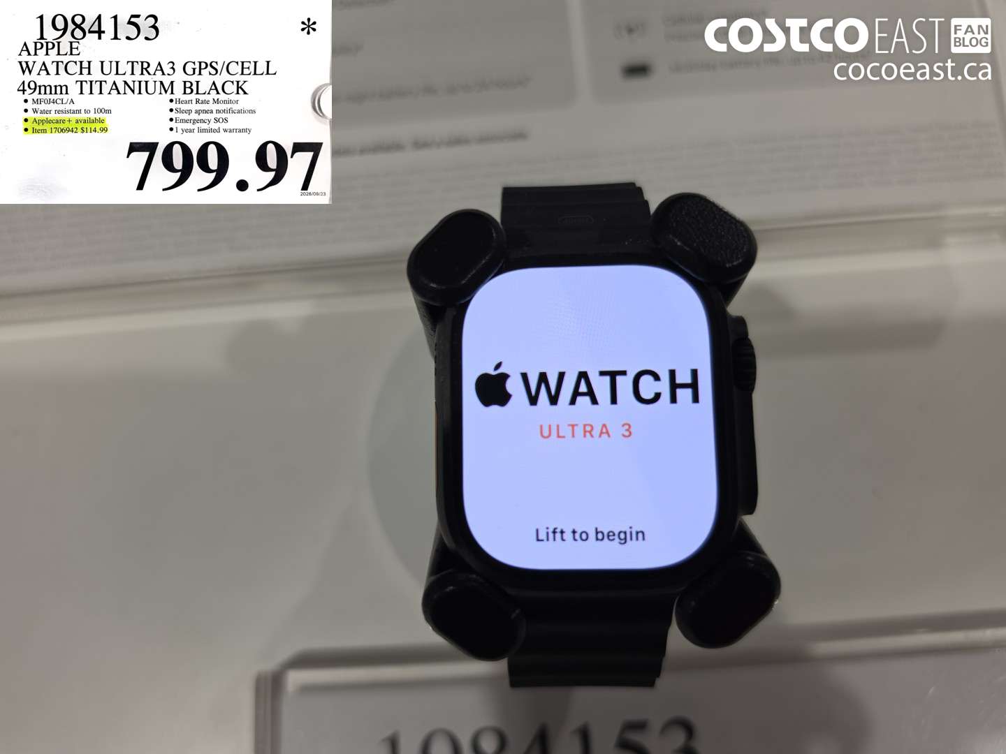 1984153 APPLE WATCH ULTRA3 GPS/CELL 49MM TITANIUM BLACK $799.97