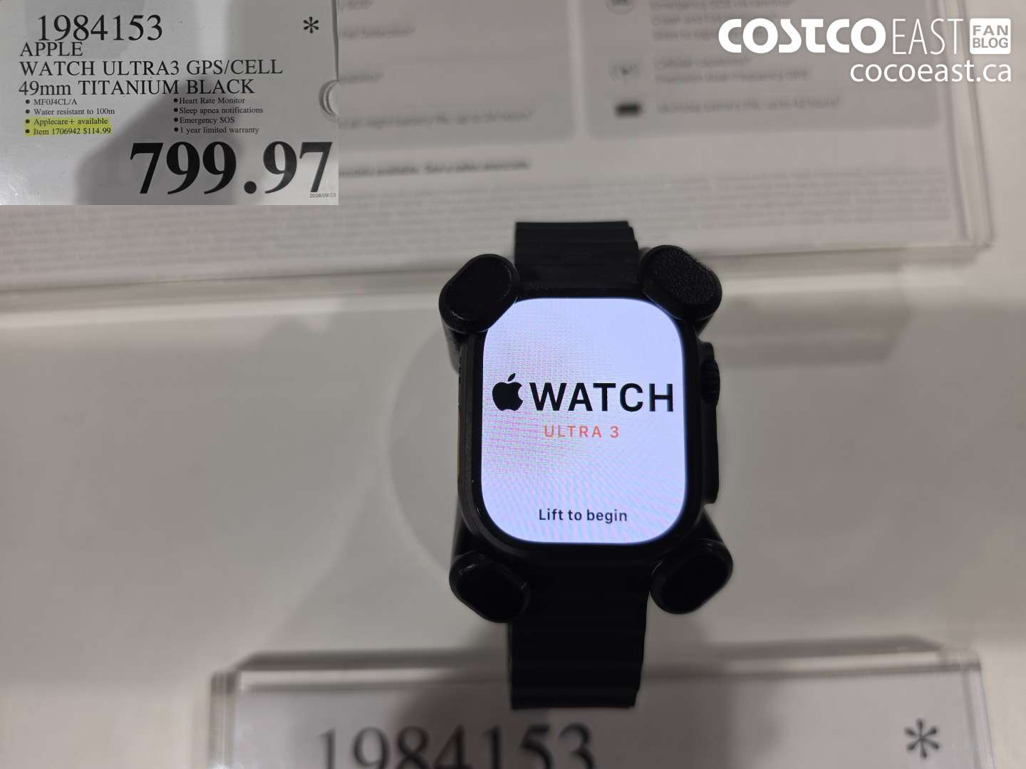 1984153 APPLE WATCH ULTRA3 GPS/CELL 49MM TITANIUM BLACK $799.97