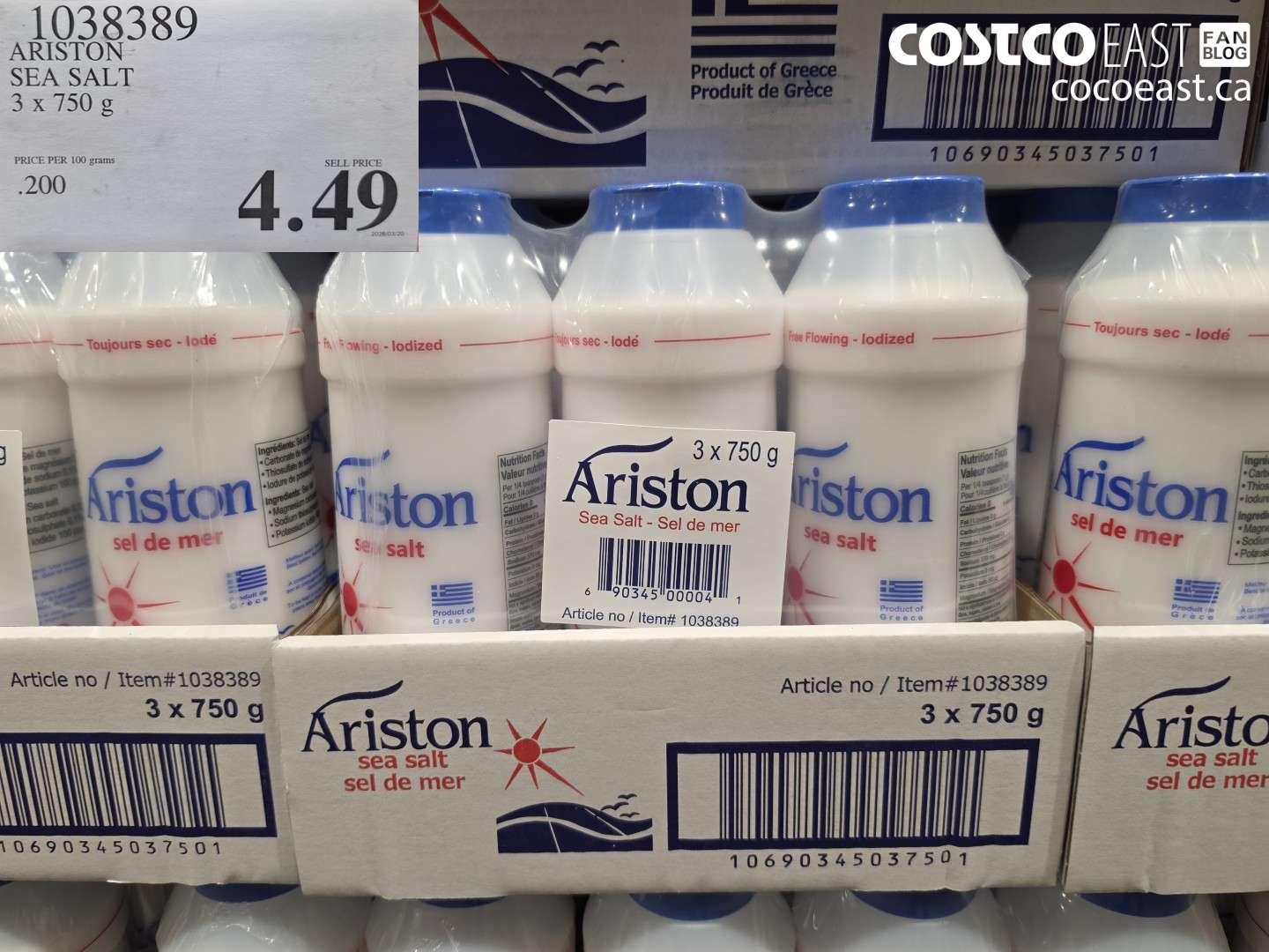 1038389 ARISTON SEA SALT 3 X 750 G $4.49