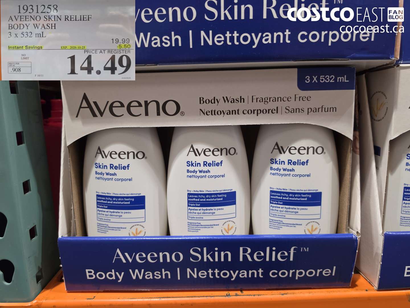 1931258 AVEENO SKIN RELIEF BODY WASH 3 X 532 ML ($5.50 INSTANT SAVINGS EXPIRES ON 2026-10-25) $14.49