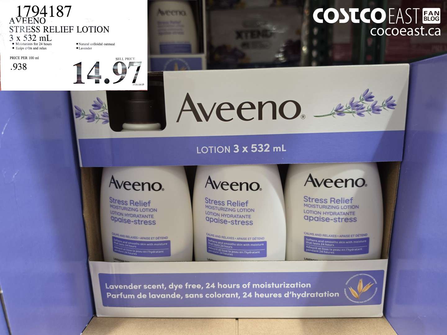 1794187 AVEENO STRESS RELIEF LOTION 3 X 532 ML $14.97