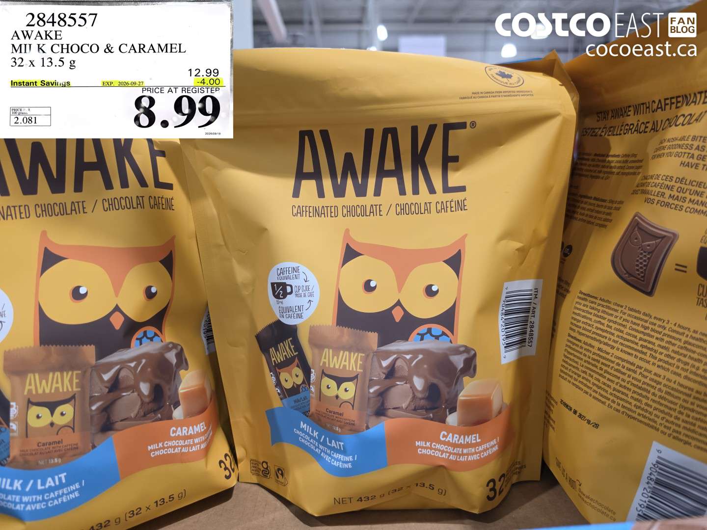 2848557 AWAKE MILK CHOCO & CARAMEL 32 X 13.5 G ($4.00 INSTANT SAVINGS EXPIRES ON 2026-09-27) $8.99