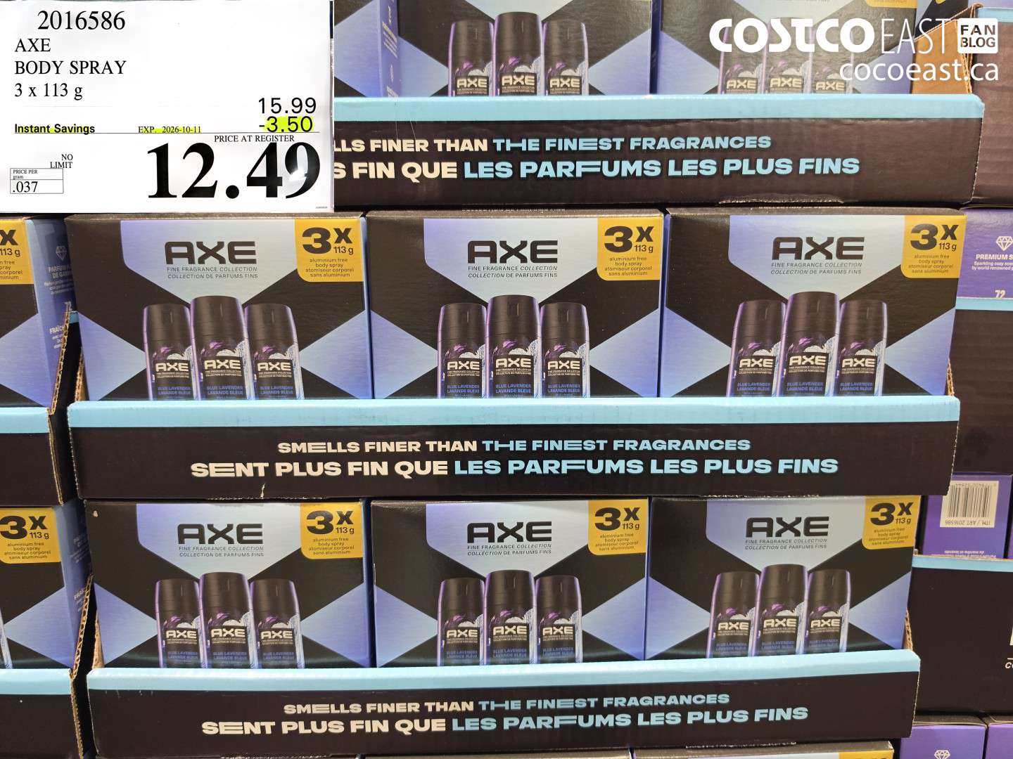 2016586 AXE BODY SPRAY 3 X 113 G ($3.50 INSTANT SAVINGS EXPIRES ON 2026-10-11) $12.49