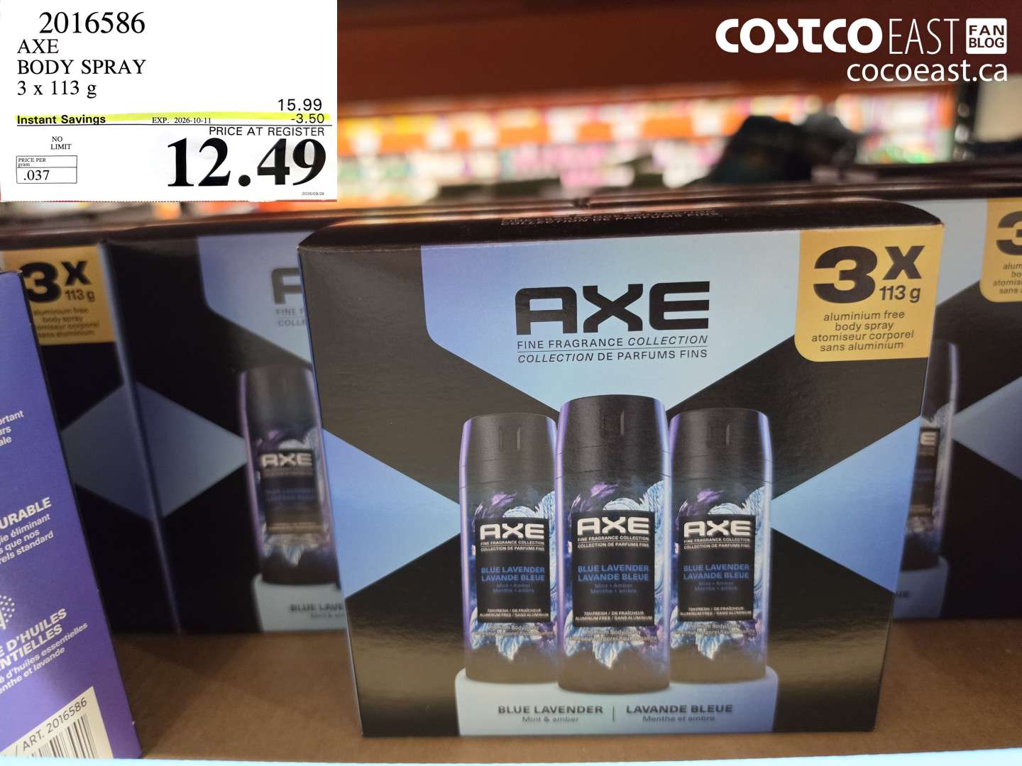 2016586 AXE BODY SPRAY 3 X 113 G ($3.50 INSTANT SAVINGS EXPIRES ON 2026-10-11) $12.49