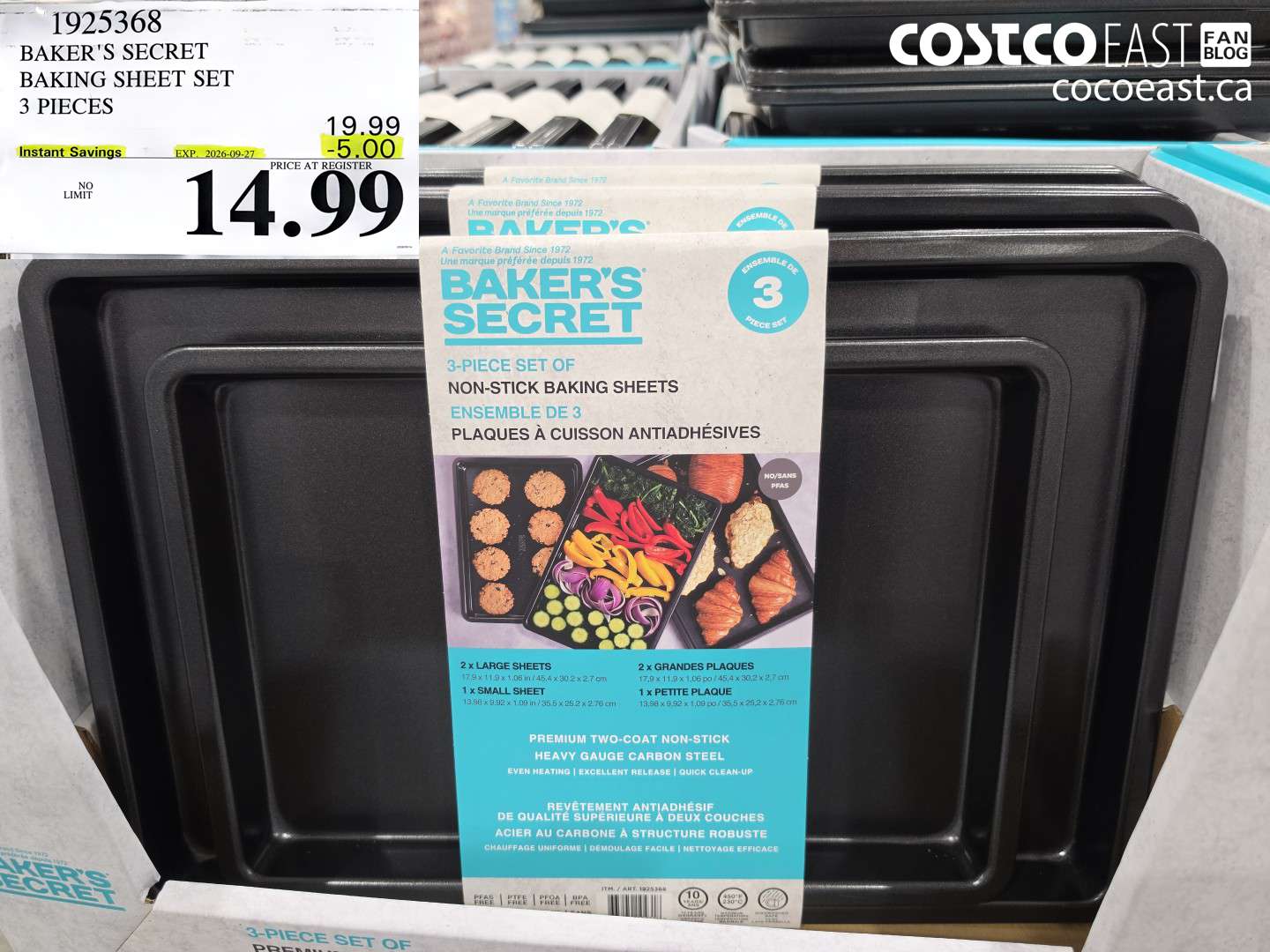 1925368 BAKER'S SECRET BAKING SHEET SET 3 PIECES ($5.00 INSTANT SAVINGS EXPIRES ON 2026-09-27) $14.99