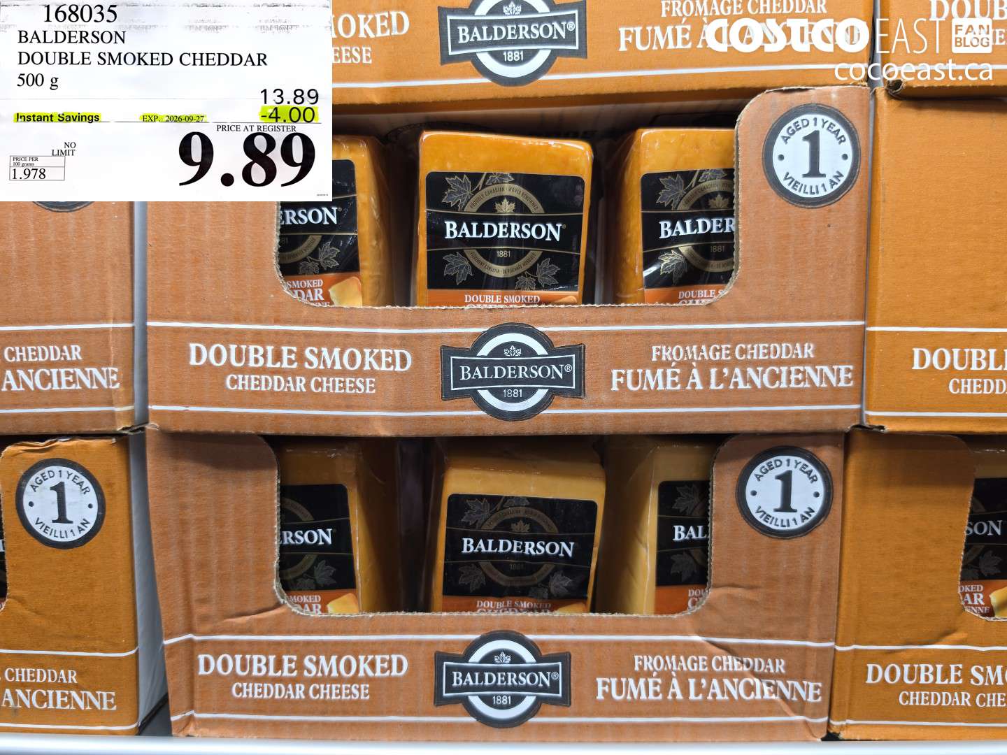 168035 BALDERSON DOUBLE SMOKED CHEDDAR 500 G ($4.00 INSTANT SAVINGS EXPIRES ON 2026-09-27) $9.89