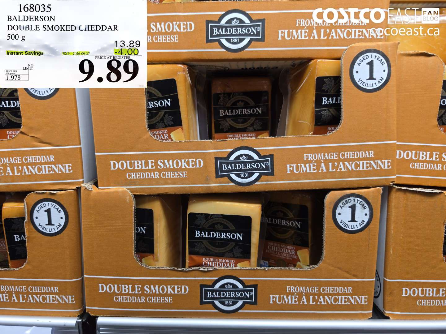 168035 BALDERSON DOUBLE SMOKED CHEDDAR 500 G ($4.00 INSTANT SAVINGS EXPIRES ON 2026-09-27) $9.89