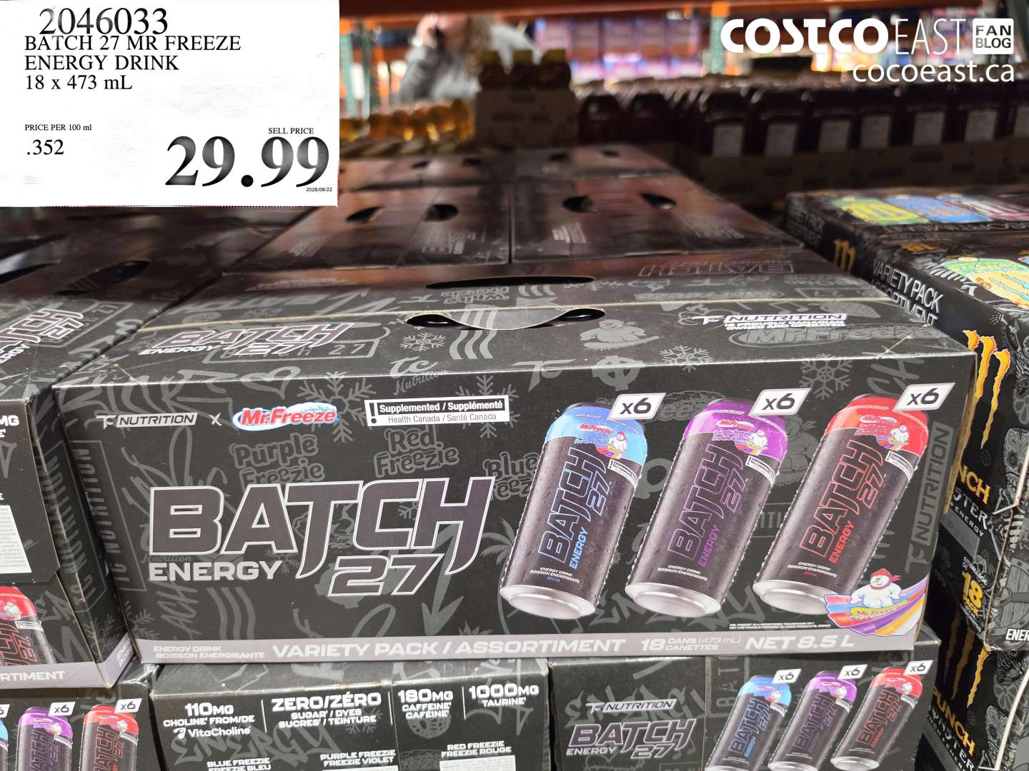 2046033 BATCH 27 MR FREEZE ENERGY DRINK 18 X 473 ML $29.99
