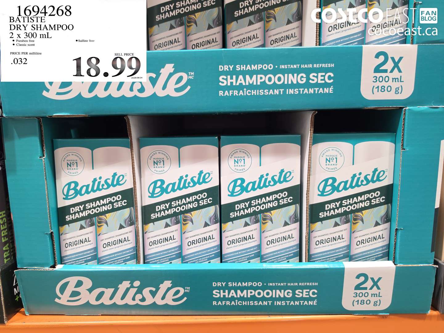 1694268 BATISTE DRY SHAMPOO 2 X 300 ML $18.99