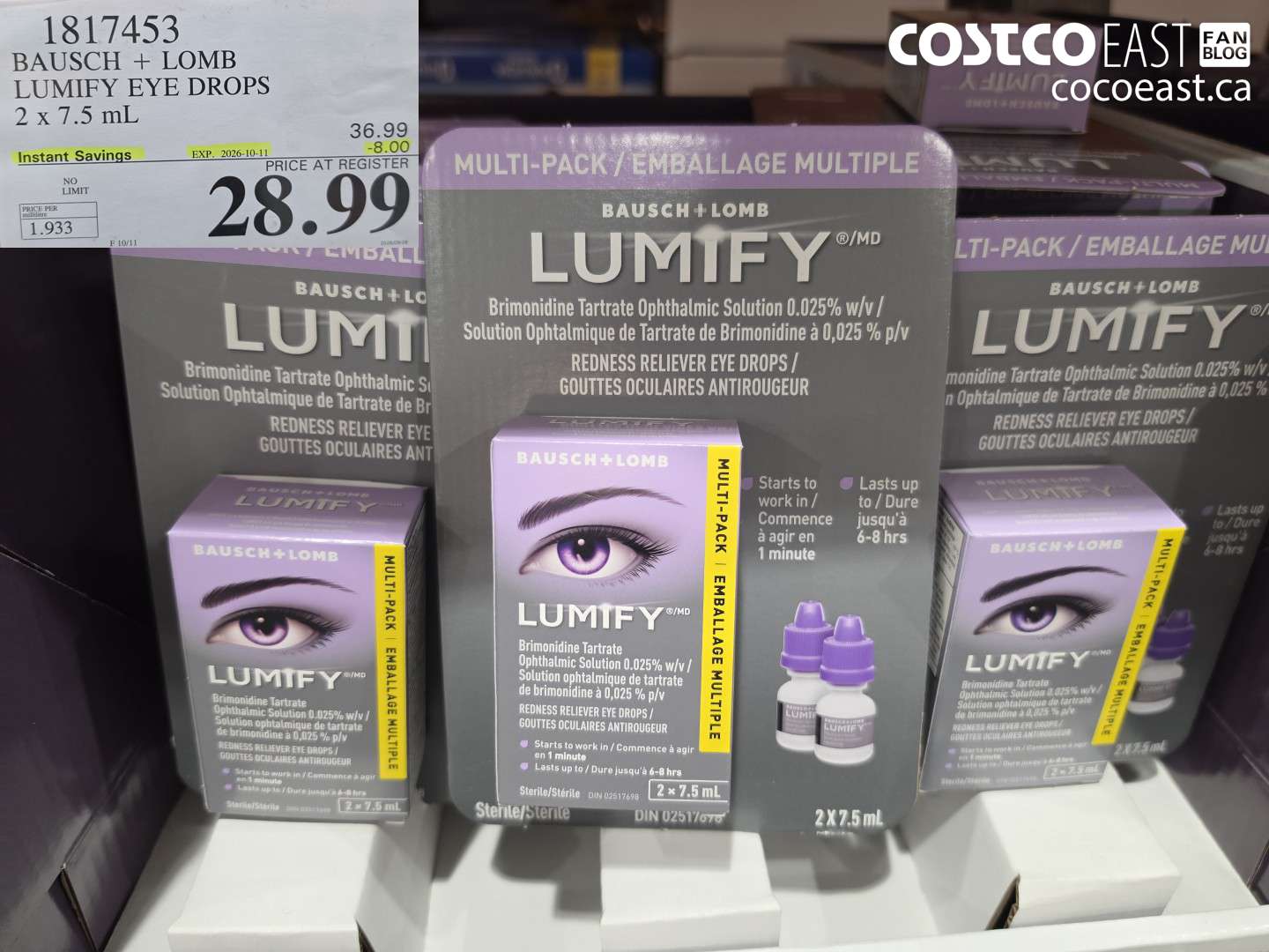 1817453 BAUSCH + LOMB LUMIFY EYE DROPS 2 X 7.5 ML ($8.00 INSTANT SAVINGS EXPIRES ON 2026-10-11) $28.99
