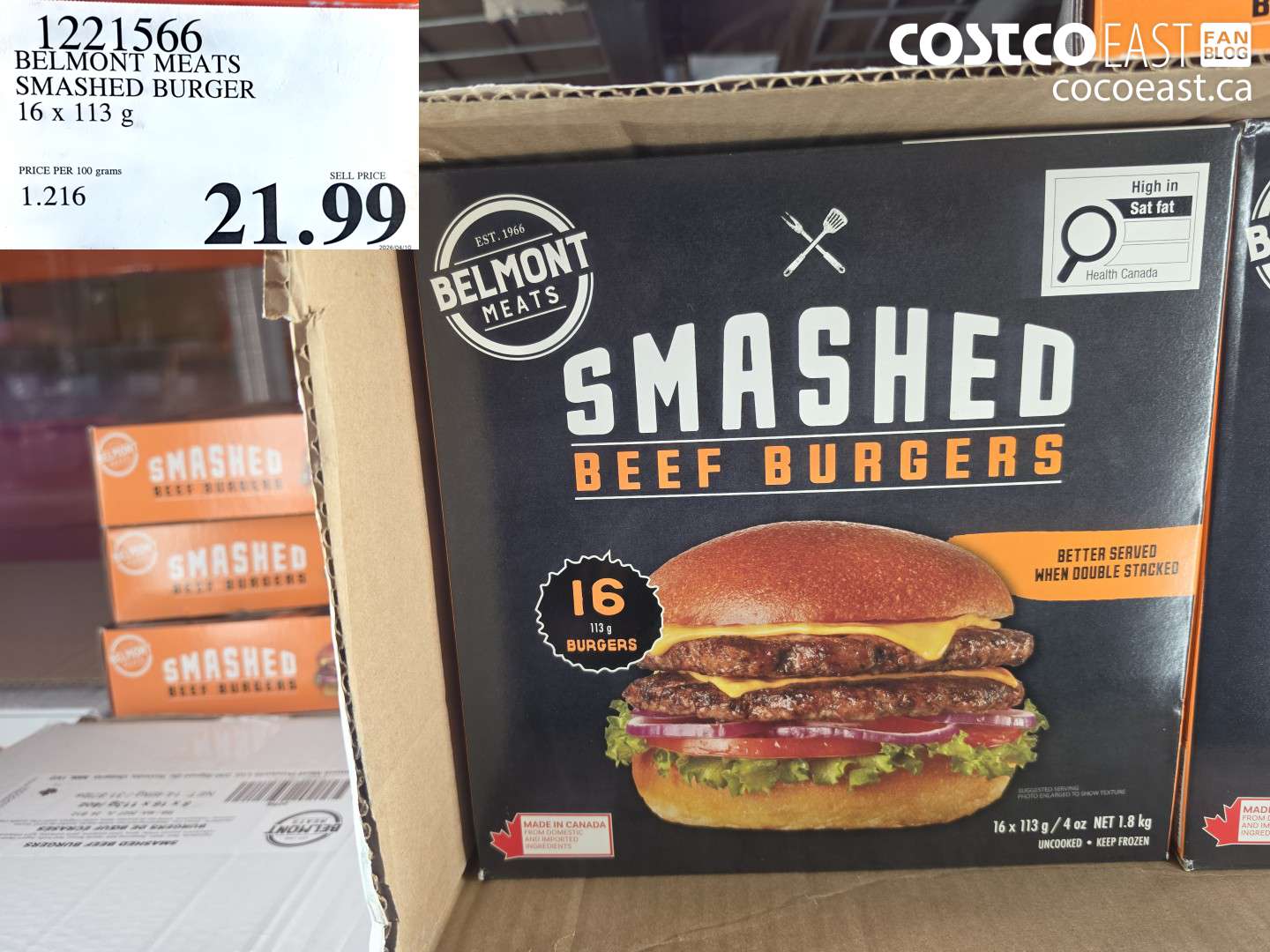 1221566 BELMONT MEATS SMASHED BURGER 16 X 113 G $21.99