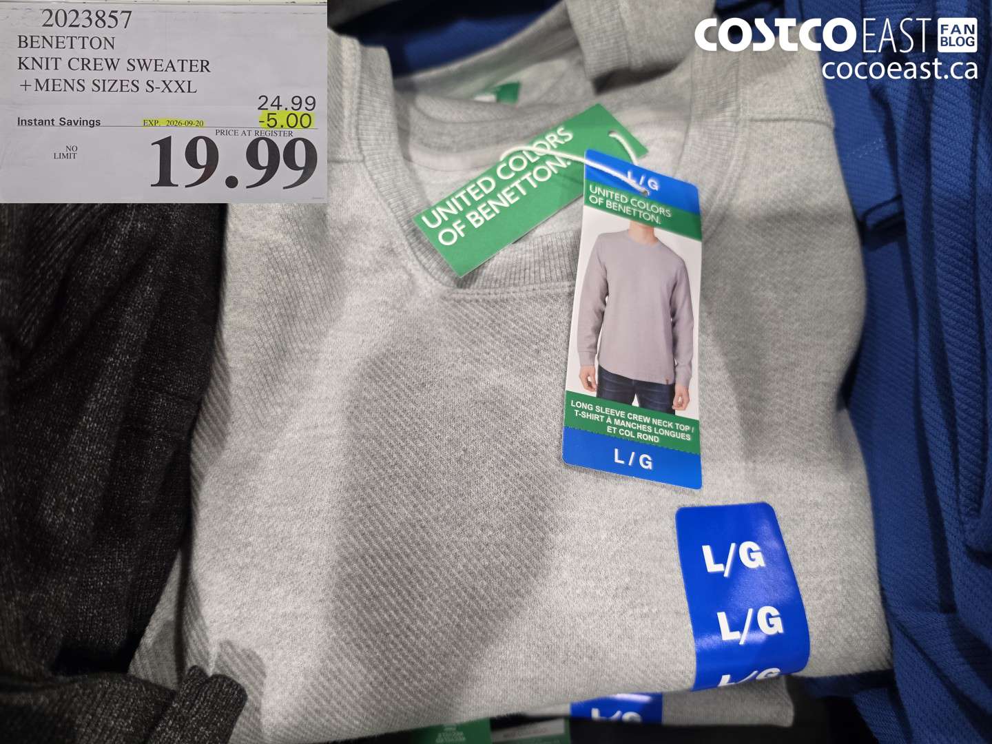 2023857 BENETTON KNIT CREW SWEATER MENS SIZES S-XXL ($5.00 INSTANT SAVINGS EXPIRES ON 2026-09-20) $19.99