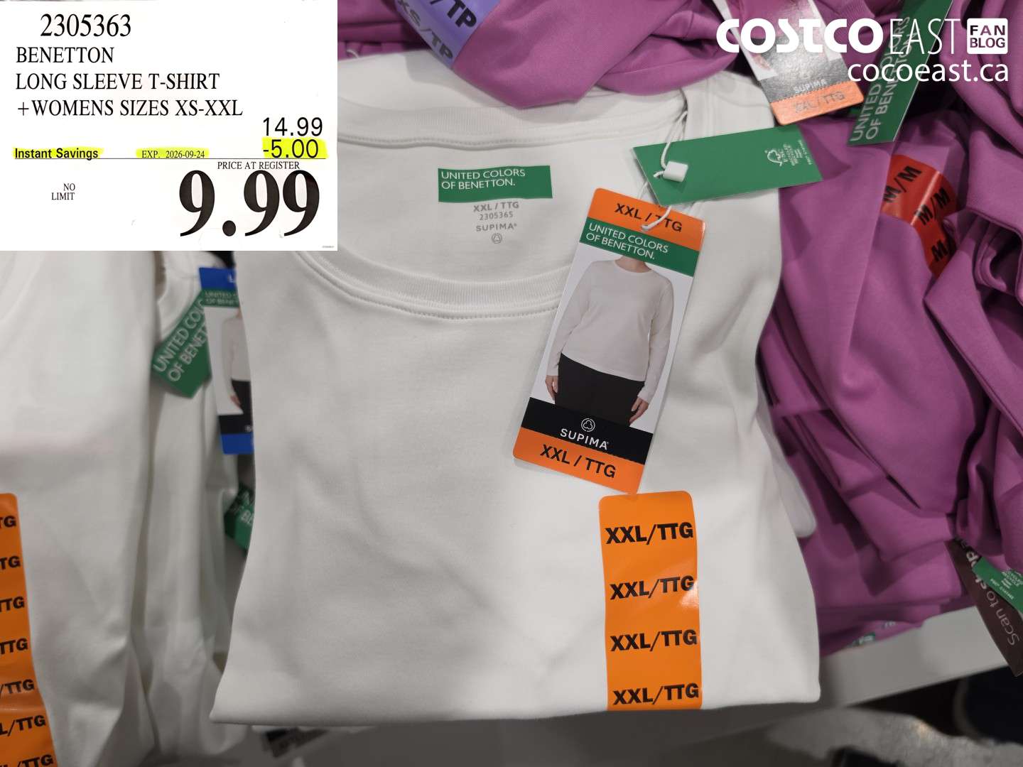 2305363 BENETTON LONG SLEEVE T-SHIRT + WOMENS SIZES XS-XXL ($5.00 INSTANT SAVINGS EXPIRES ON 2026-09-24) $9.99