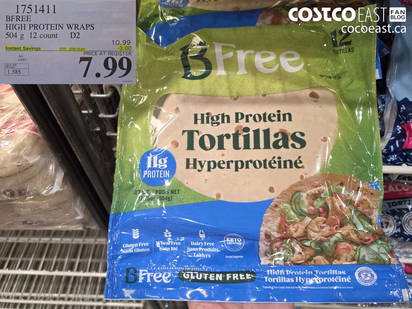 1751411 BFREE HIGH PROTEIN WRAPS 504 G 12 COUNT ($3.00 INSTANT SAVINGS EXPIRES ON 2026-10-04) $7.99