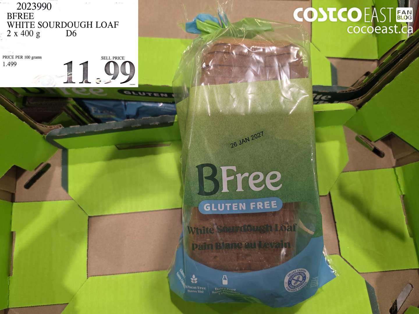 2023990 BFREE WHITE SOURDOUGH LOAF 2 X 400 G $11.99