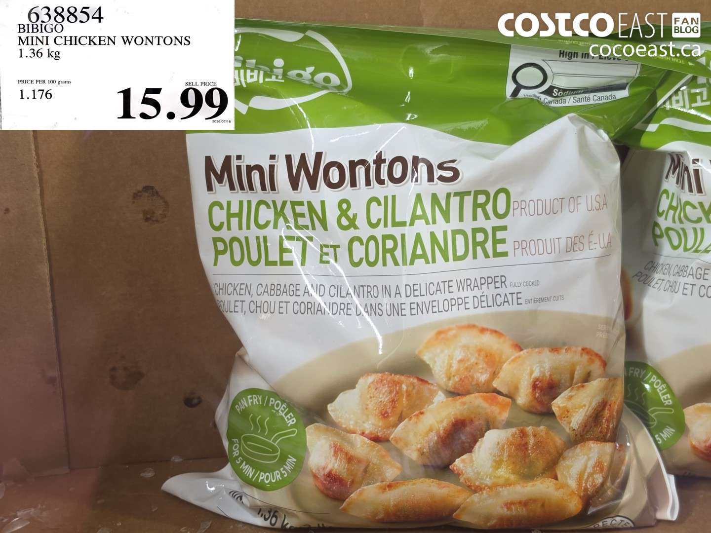 638854 BIBIGO MINI CHICKEN WONTONS 1.36 KG $15.99