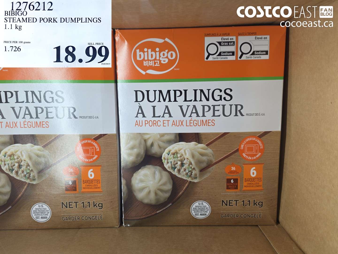 1276212 BIBIGO STEAMED PORK DUMPLINGS 1.1 KG $18.99
