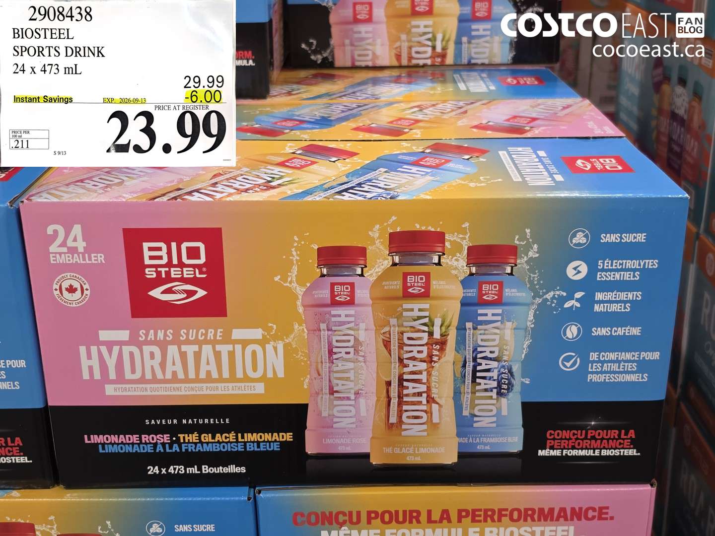 2908438 BIOSTEEL SPORTS DRINK 24 X 473 ML ($6.00 INSTANT SAVINGS EXPIRES ON 2026-09-13) $23.99
