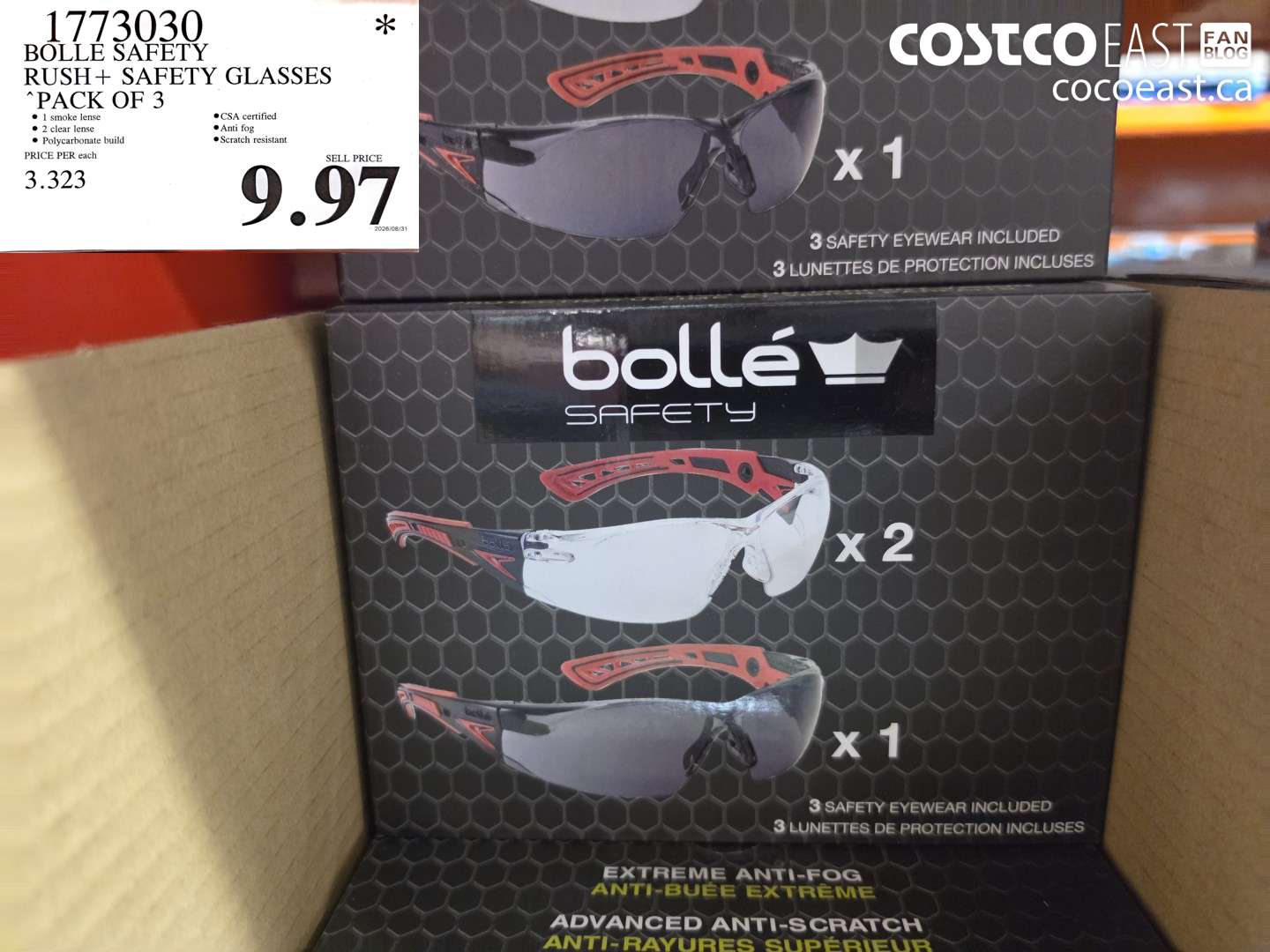 1773030 BOLLE SAFETY RUSH+ SAFETY GLASSES PACK OF 3 $9.97
