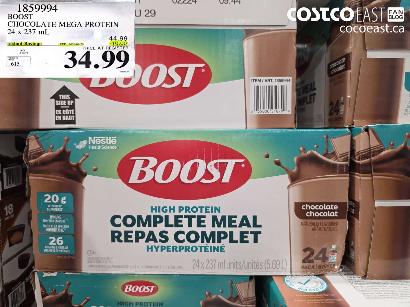 1859994 BOOST CHOCOLATE MEGA PROTEIN 24 X 237 ML ($10.00 INSTANT SAVINGS EXPIRES ON 2026-09-20) $34.99