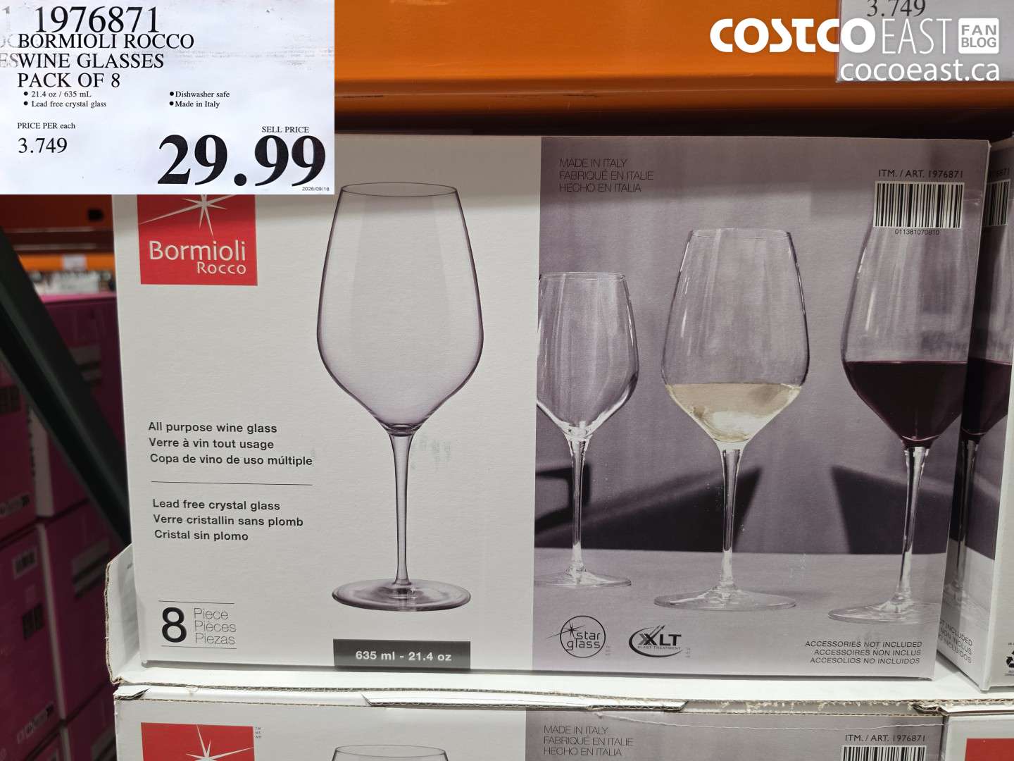 1976871 BORMIOLI ROCCO WINE GLASSES PACK OF 8 $29.99
