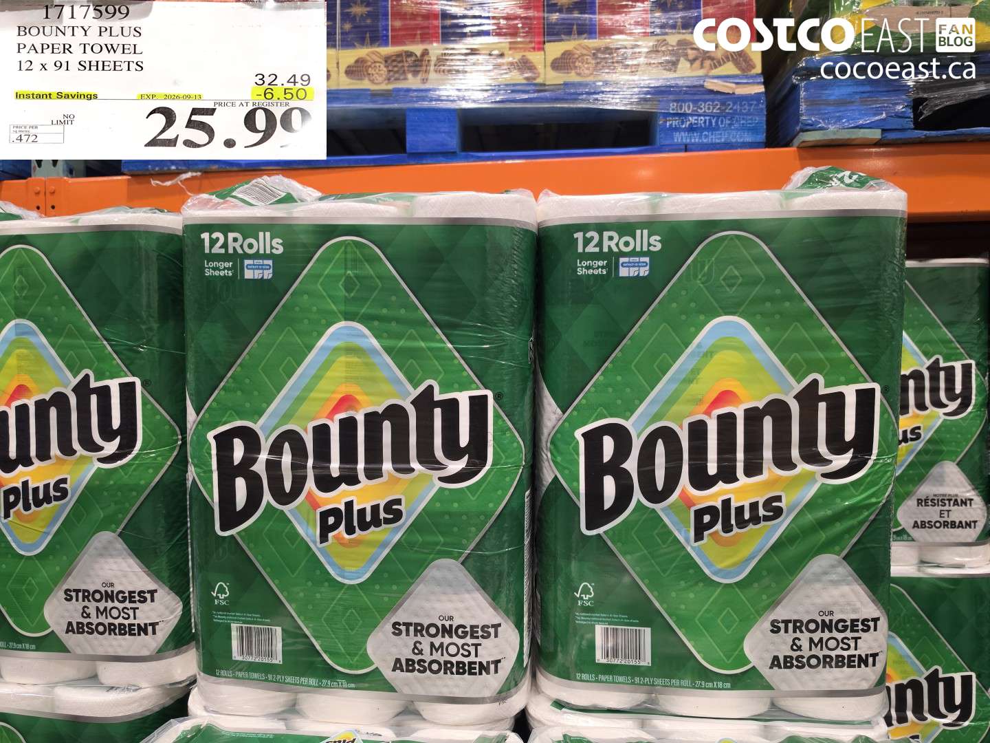 1717599 BOUNTY PLUS PAPER TOWEL 12 X 91 SHEETS ($6.50 INSTANT SAVINGS EXPIRES ON 2026-09-13) $25.99