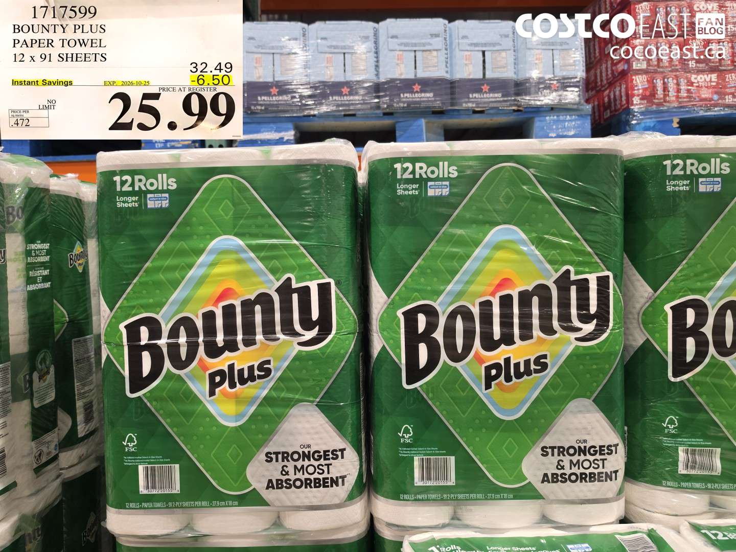 1717599 BOUNTY PLUS PAPER TOWEL 12 X 91 SHEETS ($6.50 INSTANT SAVINGS EXPIRES ON 2026-10-25) $25.99