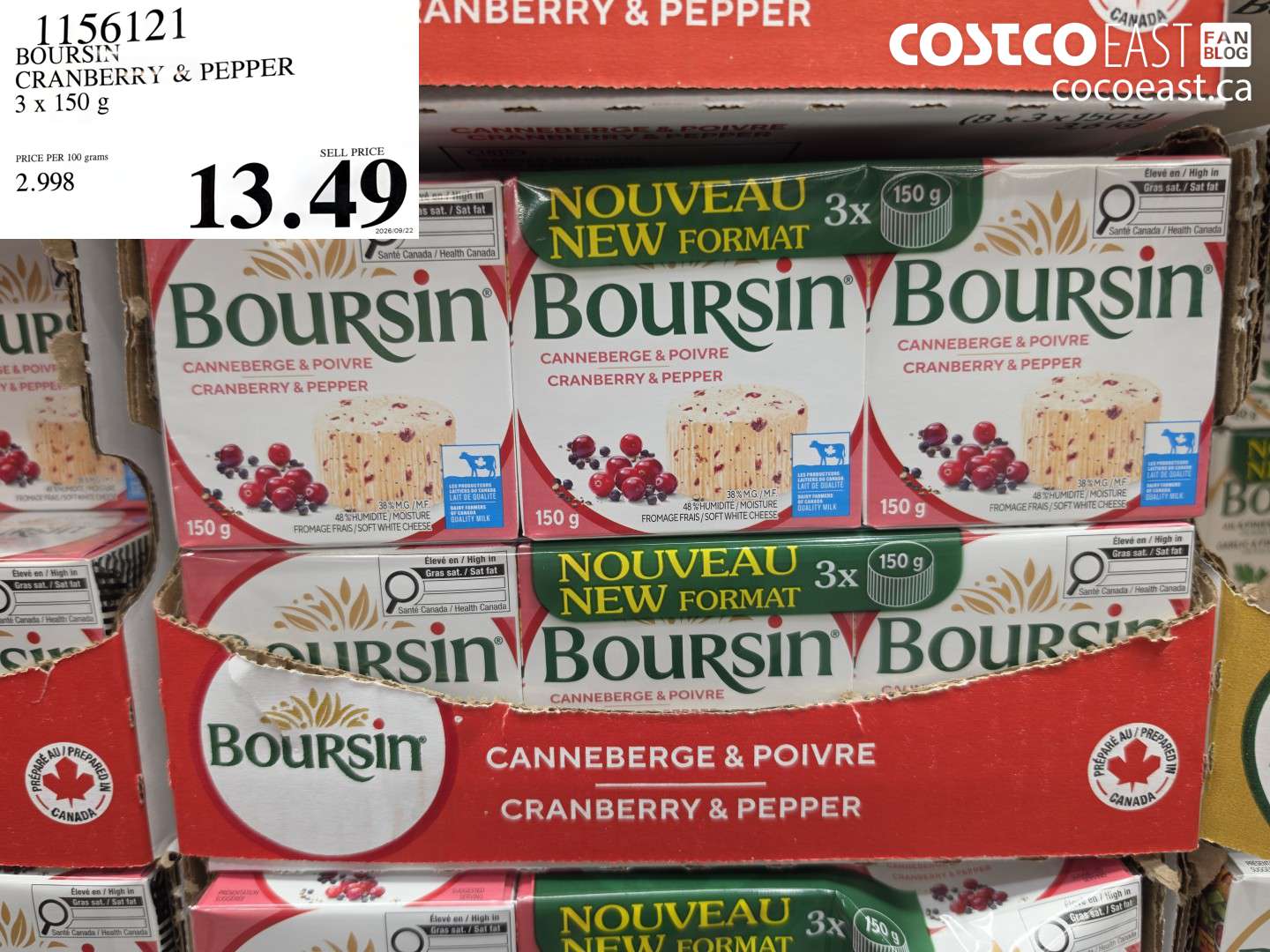 1156121 BOURSIN CRANBERRY & PEPPER 3 X 150 G $13.49