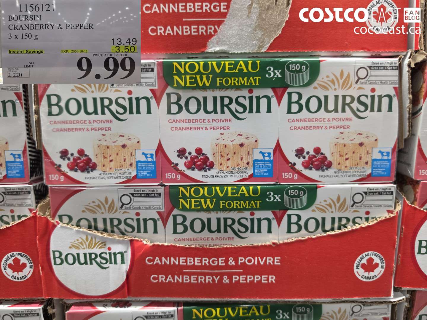 1156121 BOURSIN CRANBERRY & PEPPER 3 X 150 G ($3.50 INSTANT SAVINGS EXPIRES ON 2026-10-11) $9.99