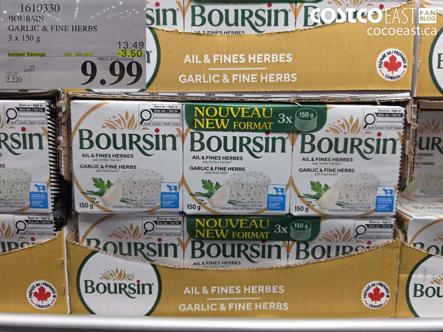 1610330 BOURSIN GARLIC & FINE HERBS 3 X 150 G ($3.50 INSTANT SAVINGS EXPIRES ON 2026-10-11) $9.99
