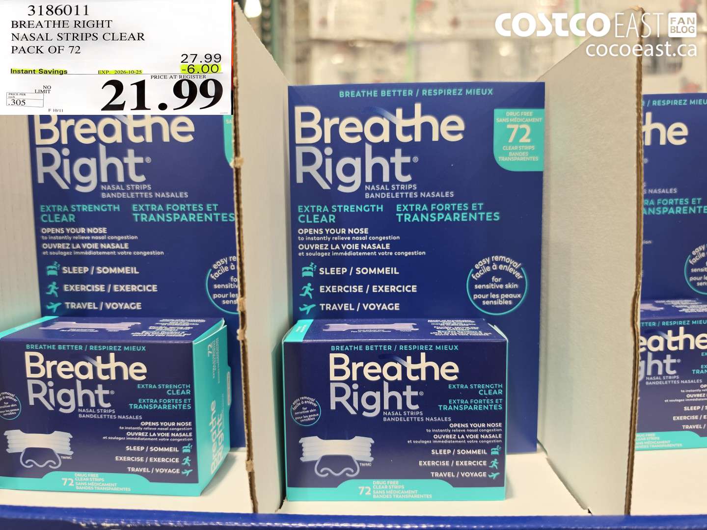 3186011 BREATHE RIGHT NASAL STRIPS CLEAR PACK OF 72 ($6.00 INSTANT SAVINGS EXPIRES ON 2026-10-25) $21.99