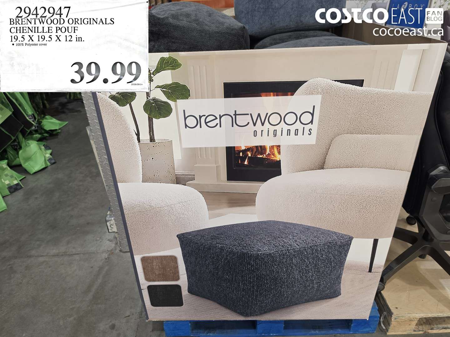 2942947 BRENTWOOD ORIGINALS CHENILLE POUF 19.5 X 19.5 X 12 IN. $39.99