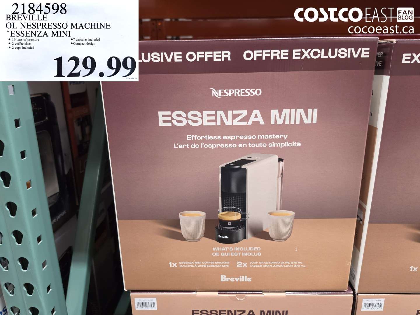2184598 BREVILLE OL NESPRESSO MACHINE ESSENZA MINI $129.99