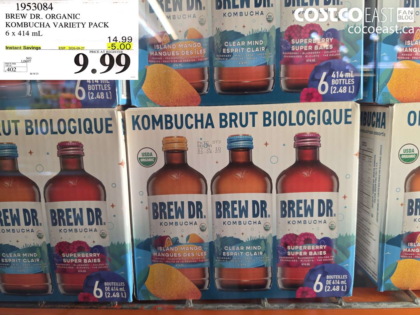 1953084 BREW DR. ORGANIC KOMBUCHA VARIETY PACK 6 X 414 ML ($5.00 INSTANT SAVINGS EXPIRES ON 2026-09-27) $9.99