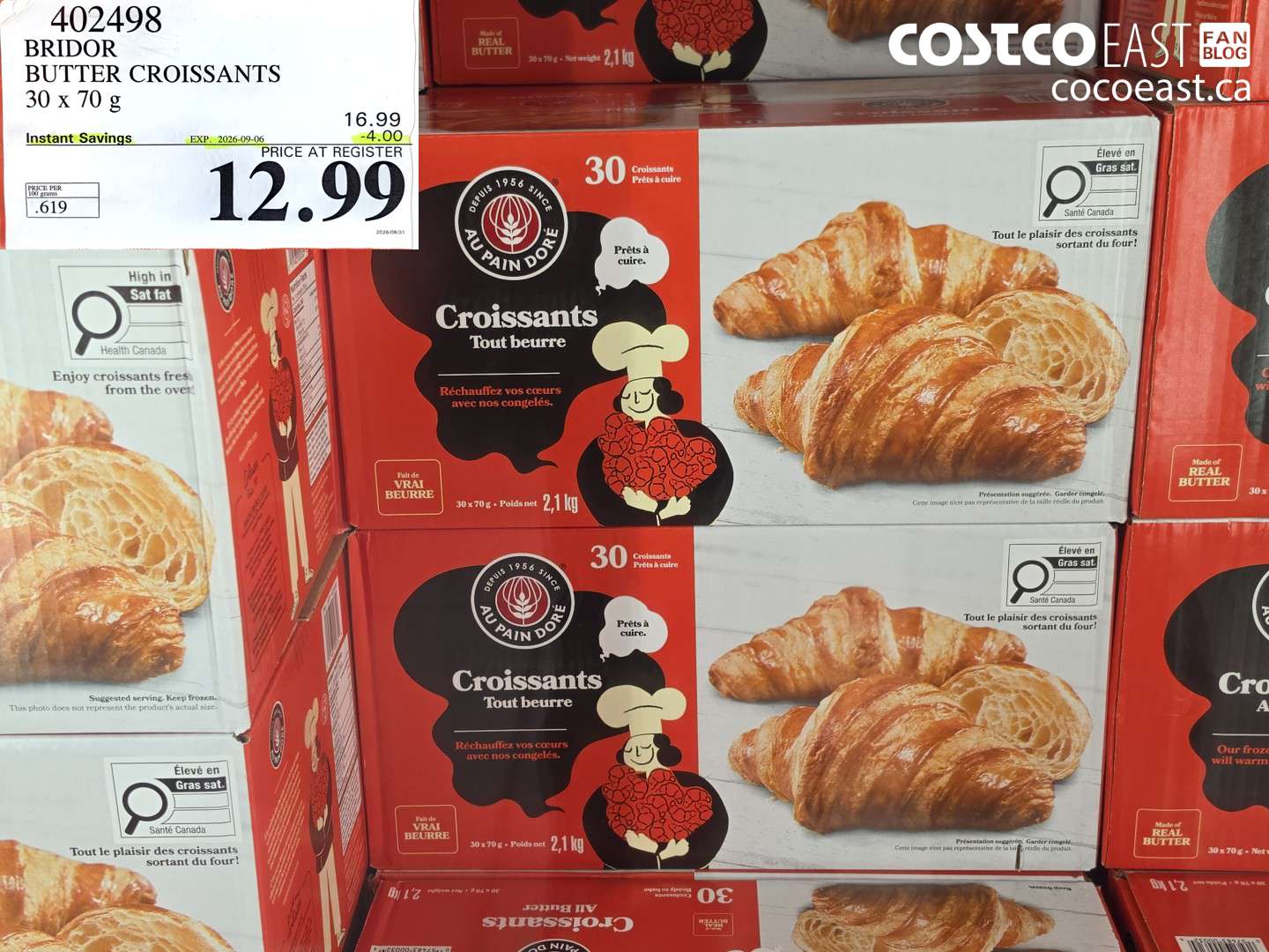 402498 BRIDOR BUTTER CROISSANTS 30 X 70 G ($4.00 INSTANT SAVINGS EXPIRES ON 2026-09-06) $12.99