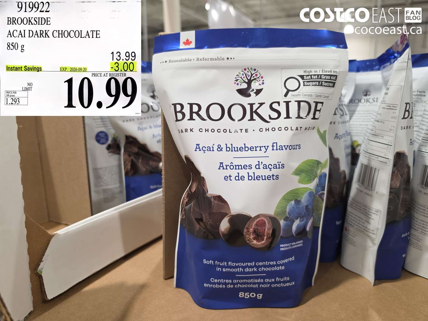 919922 BROOKSIDE ACAI DARK CHOCOLATE 850 G ($3.00 INSTANT SAVINGS EXPIRES ON 2026-09-20) $10.99