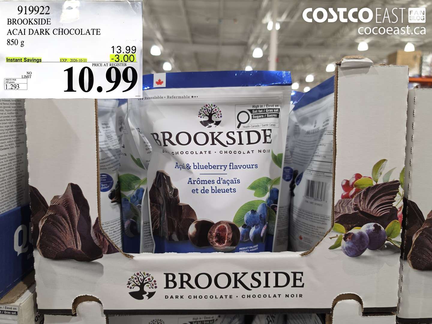 919922 BROOKSIDE ACAI DARK CHOCOLATE 850 G ($3.00 INSTANT SAVINGS EXPIRES ON 2026-10-11) $10.99