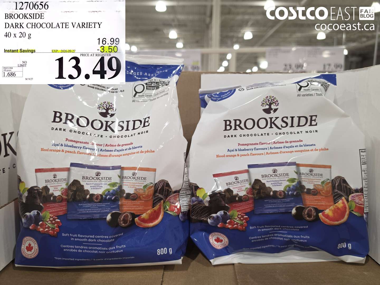 1270656 BROOKSIDE DARK CHOCOLATE VARIETY 40 X 20 G ($3.50 INSTANT SAVINGS EXPIRES ON 2026-09-27) $13.49