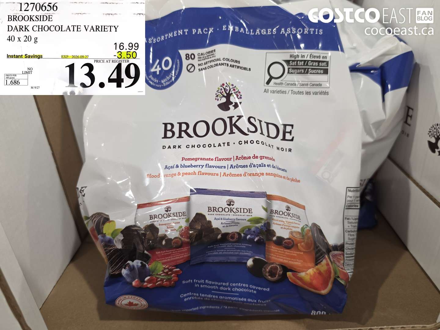 1270656 BROOKSIDE DARK CHOCOLATE VARIETY 40 X 20 G ($3.50 INSTANT SAVINGS EXPIRES ON 2026-09-27) $13.49