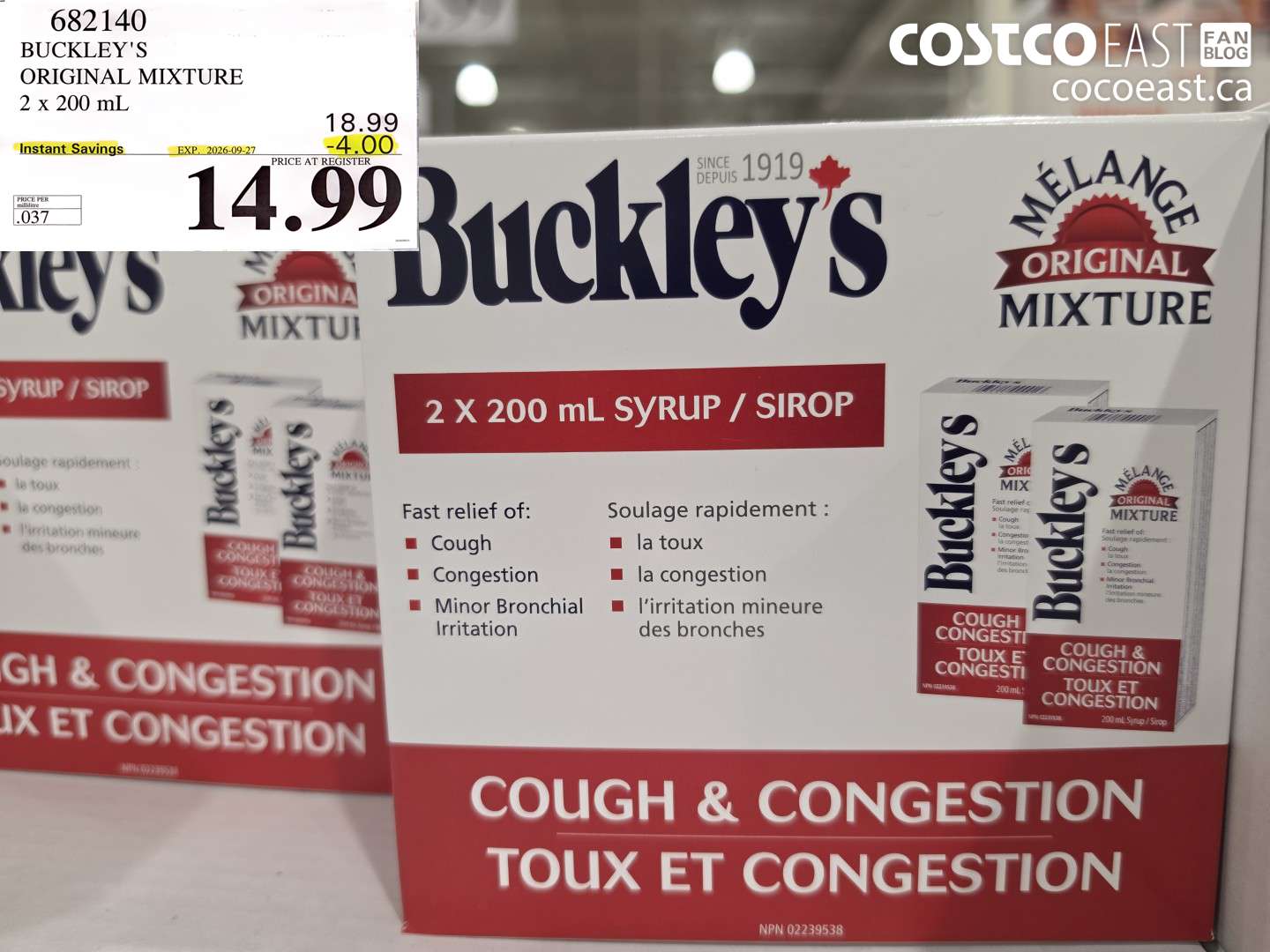 682140 BUCKLEY'S ORIGINAL MIXTURE 2 X 200 ML ($4.00 INSTANT SAVINGS EXPIRES ON 2026-09-27) $14.99