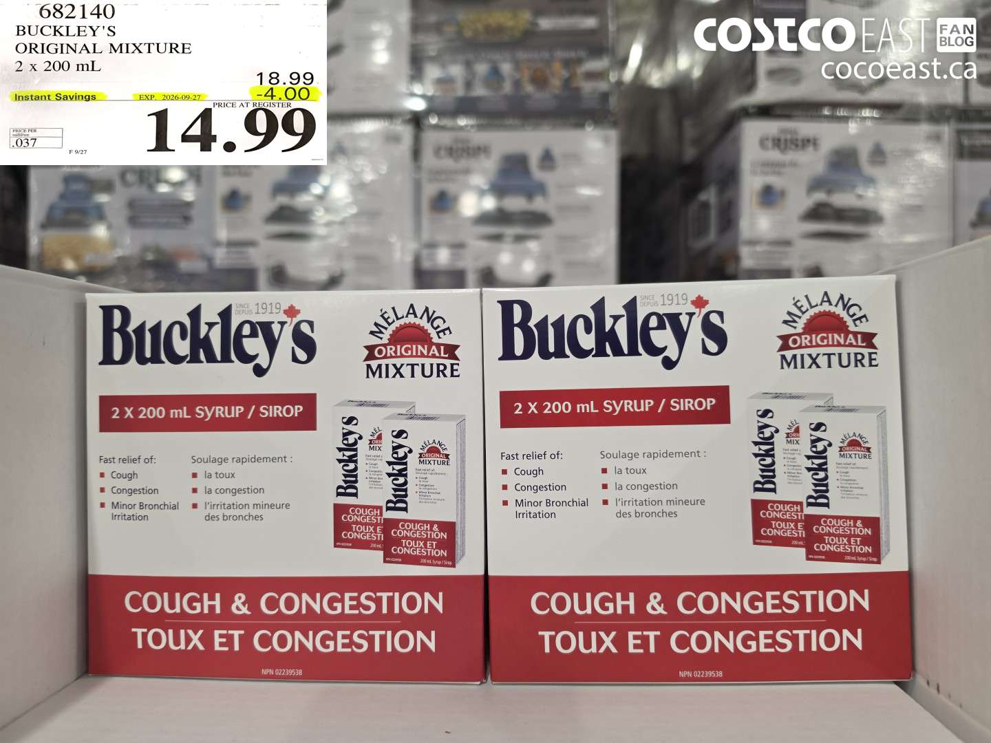 682140 BUCKLEY'S ORIGINAL MIXTURE 2 X 200 ML ($4.00 INSTANT SAVINGS EXPIRES ON 2026-09-27) $14.99