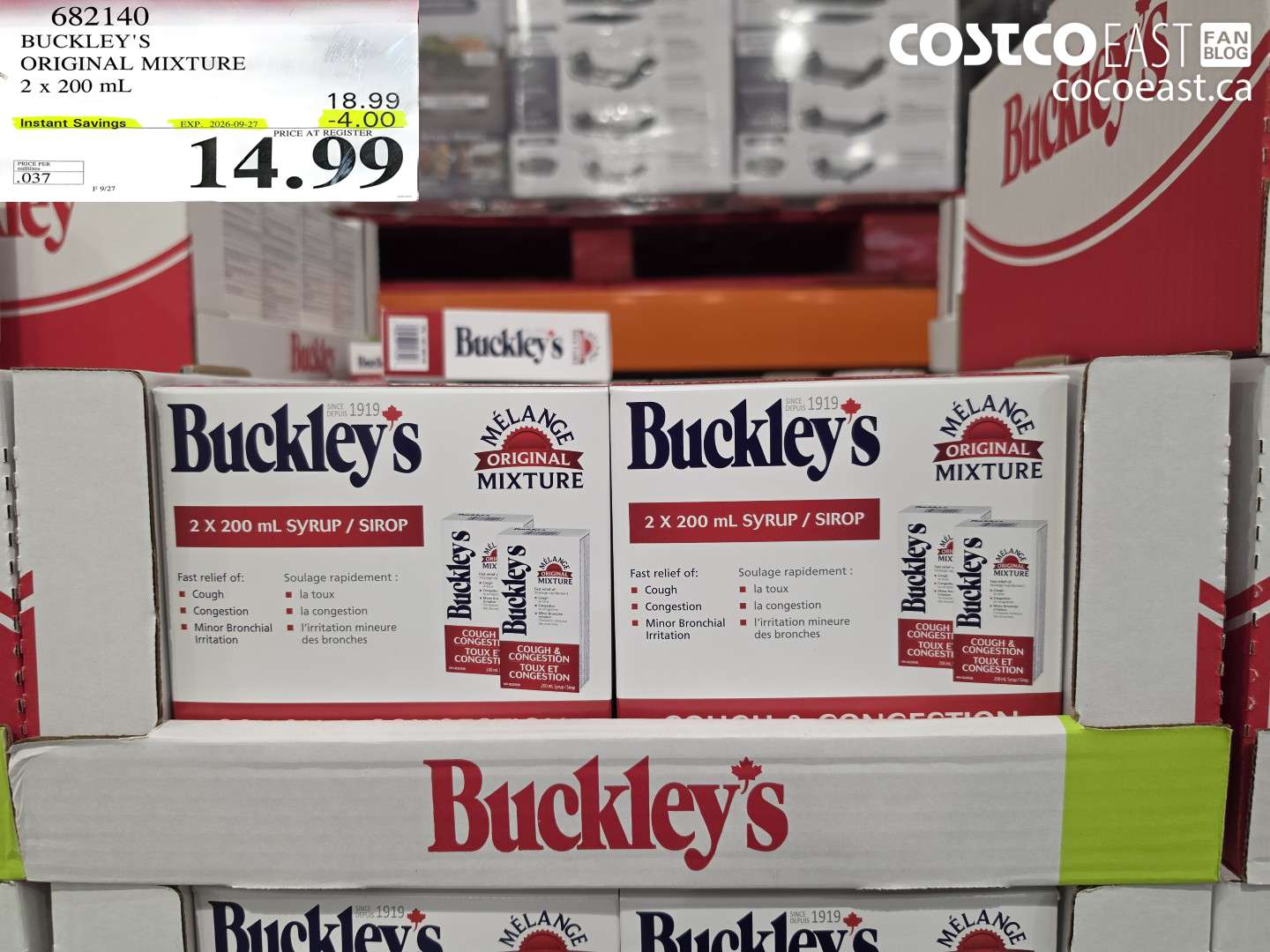 682140 BUCKLEY'S ORIGINAL MIXTURE 2 X 200 ML ($4.00 INSTANT SAVINGS EXPIRES ON 2026-09-27) $14.99