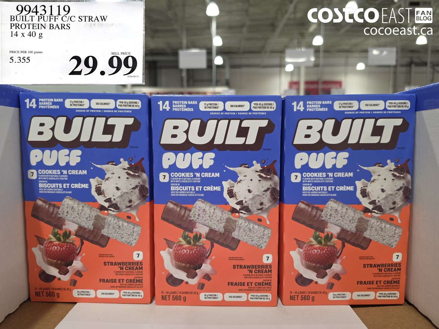 9943119 BUILT PUFF C/C STRAW PROTEIN BARS 14 X 40 G $29.99