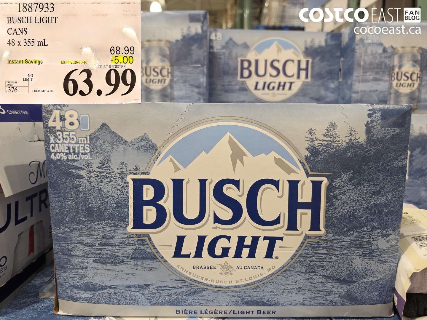 1887933 BUSCH LIGHT CANS 48 X 355 ML ($5.00 INSTANT SAVINGS EXPIRES ON 2026-10-10) $63.99