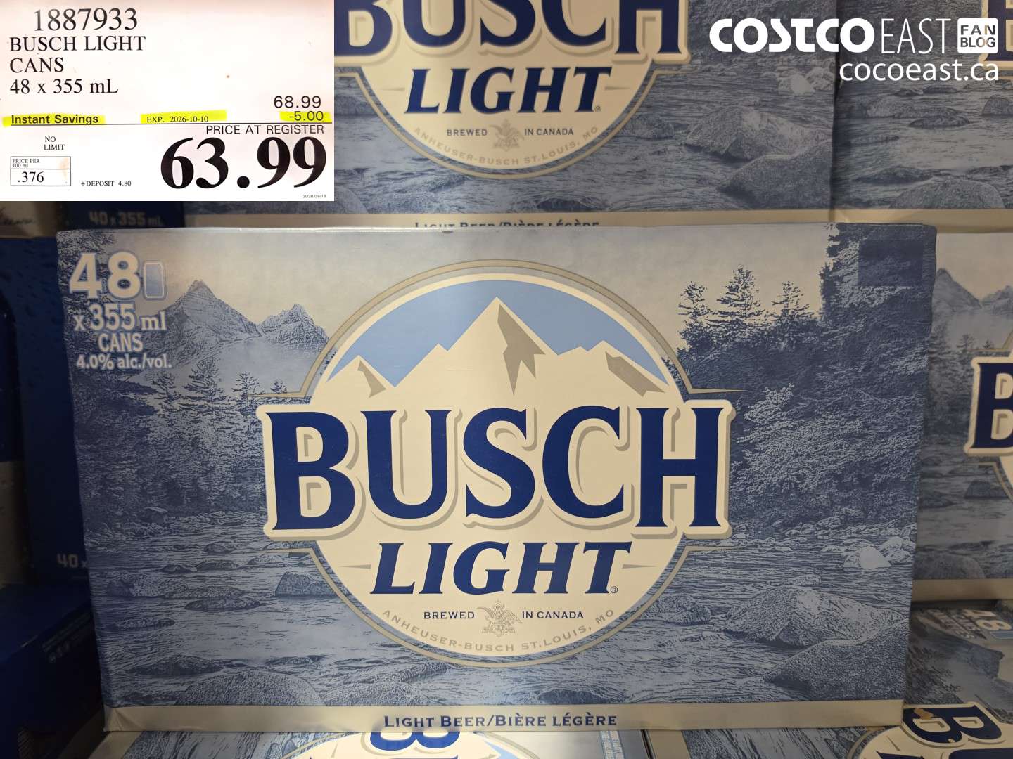 1887933 BUSCH LIGHT CANS 48 X 355 ML ($5.00 INSTANT SAVINGS EXPIRES ON 2026-10-10) $63.99
